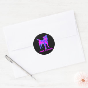 Jack Russell Dog Silhouette Hot Pink & Blue Classic Round Sticker