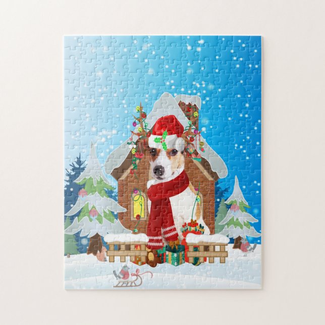 Jack Russell dog with Christmas gifts Jigsaw Puzzle (Vertical)