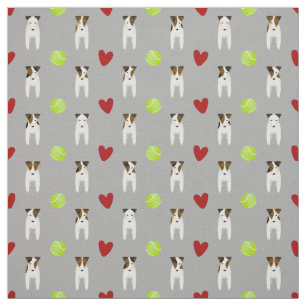 Jack Russell dogs and red hearts light grey Fabric