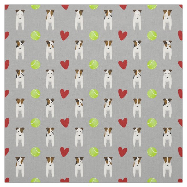 Jack Russell dogs and red hearts light grey Fabric (Swatch)