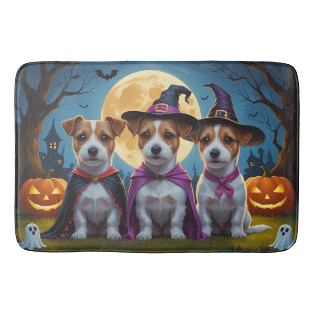 Jack Russell Dogs Pumpkin Halloween Funny Bath Mat (Front)