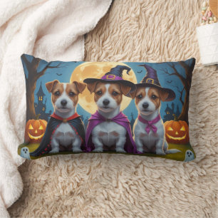 Jack Russell Dogs Pumpkin Halloween Funny Lumbar Pillow