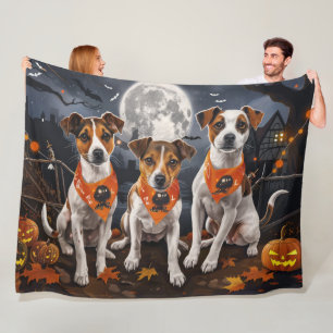 Jack Russell Halloween Spooky Fleece Blanket