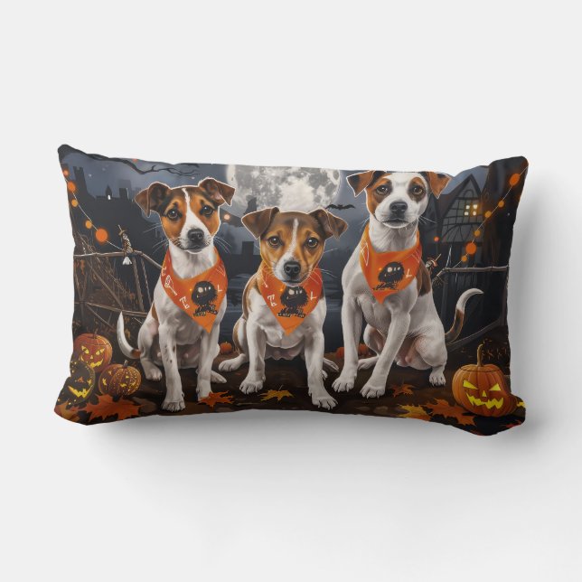Jack Russell Halloween Spooky Lumbar Pillow (Back)
