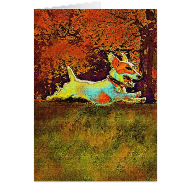 jack russell in autumn card (Front)