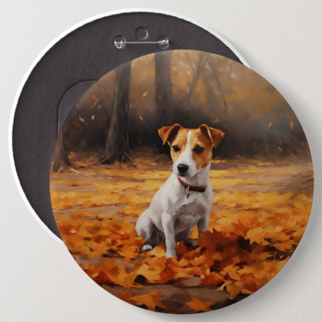 Jack Russell in Autumn Leaves Fall Inspire 6 Inch Round Button (Front & Back)