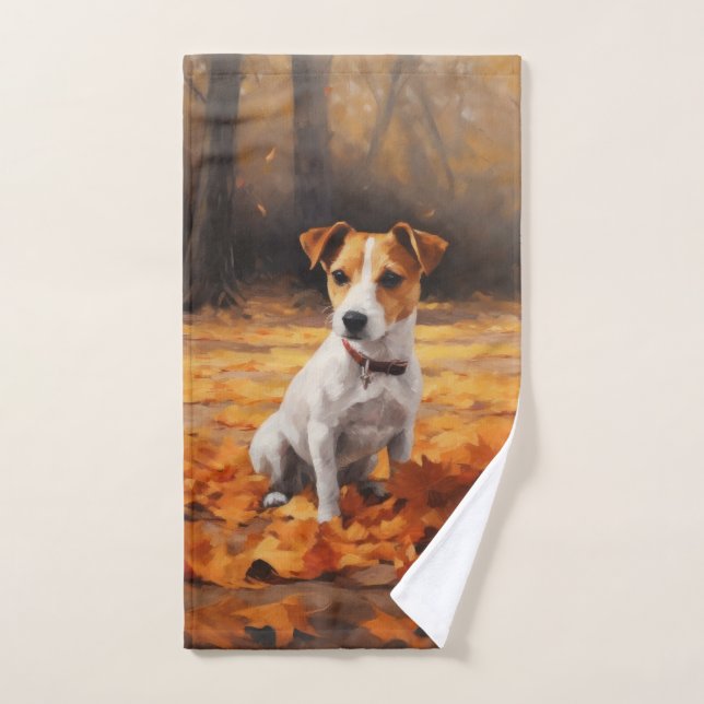 Jack Russell in Autumn Leaves Fall Inspire Bath Towel Set (Hand Towel)