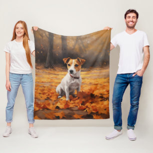 Jack Russell in Autumn Leaves Fall Inspire Fleece Blanket
