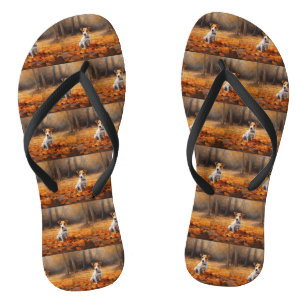 Jack Russell in Autumn Leaves Fall Inspire Flip Flops