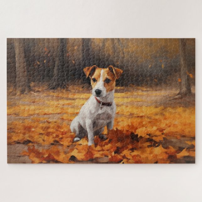Jack Russell in Autumn Leaves Fall Inspire Jigsaw Puzzle (Horizontal)