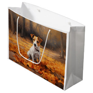 Jack Russell in Autumn Leaves Fall Inspire Large Gift Bag