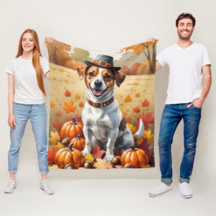 Jack Russell In Autumn Leaves Thanksgiving Art Fleece Blanket