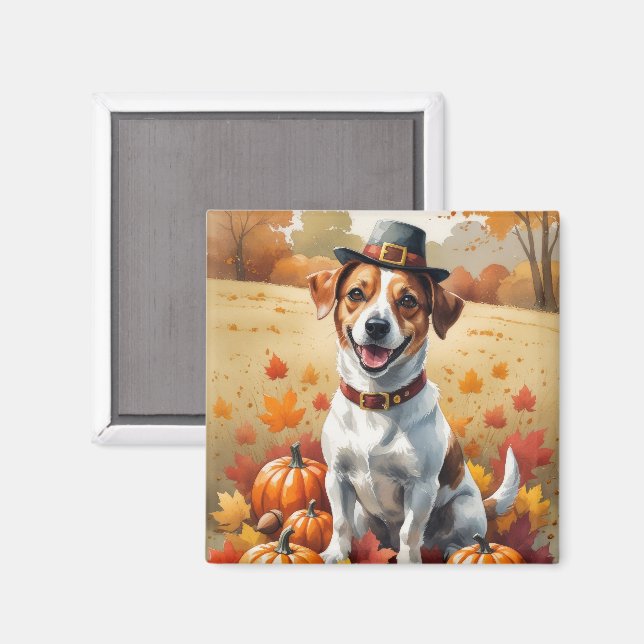 Jack Russell In Autumn Leaves Thanksgiving Art Magnet (Front/Back)