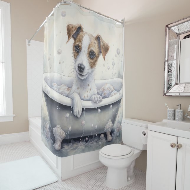 Jack Russell In Bathtub Watercolor Dog Art (In Situ)