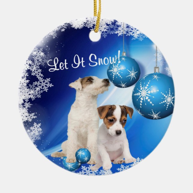 Jack Russell Let It Snow Holiday Greeting Ornament (Front)