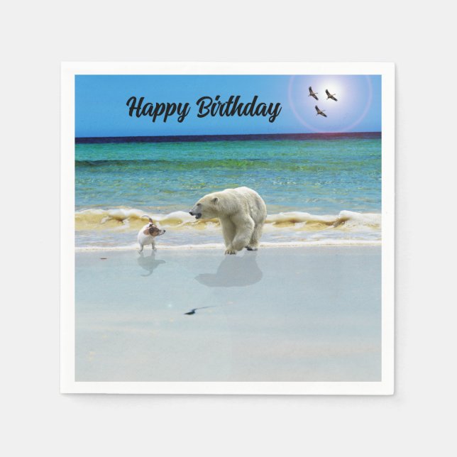 Jack Russell Meet Polar Bear Birthday Paper Napkin (Front)