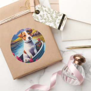 Jack Russell on a Paddle: A Scenic Adventure Classic Round Sticker