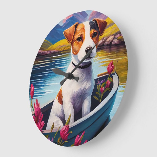 Jack Russell on a Paddle: A Scenic Adventure Large Clock (Angle)