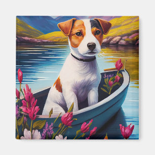 Jack Russell on a Paddle: A Scenic Adventure Magnet