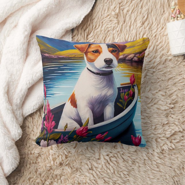 Jack Russell on a Paddle: A Scenic Adventure Throw Pillow (Blanket)