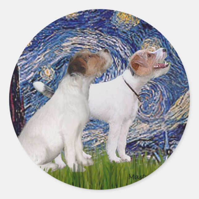 Jack Russell Pair 4 - Starry Night Classic Round Sticker (Front)