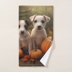 Jack Russell Puppy Autumn Delight Pumpkin  Bath Towel Set