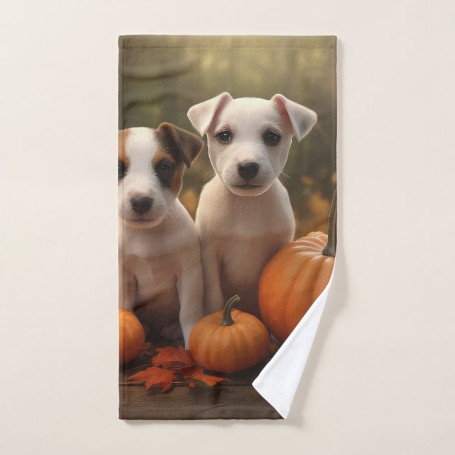 Jack Russell Puppy Autumn Delight Pumpkin  Bath Towel Set (Hand Towel)