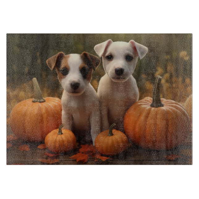 Jack Russell Puppy Autumn Delight Pumpkin  Cutting Board (Front)
