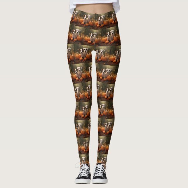 Jack Russell Puppy Autumn Delight Pumpkin  Leggings (Front)