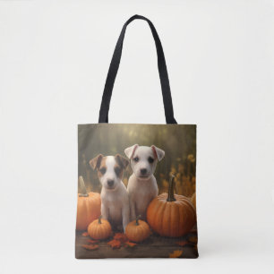 Jack Russell Puppy Autumn Delight Pumpkin Tote Bag
