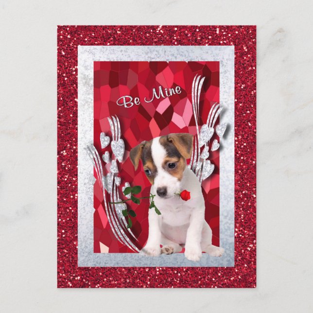 Jack Russell Puppy Be Mine Valentine Carte postale (Devant)