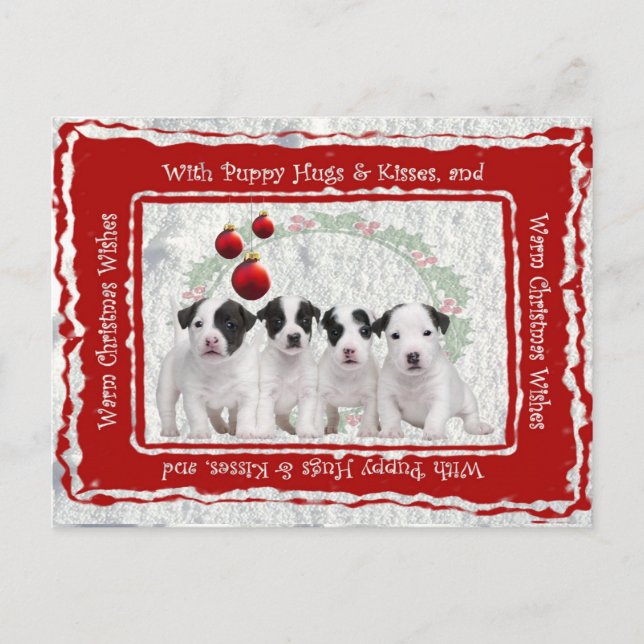 Jack Russell Puppy Hugs & Kisses Christmas Wishes Holiday Postcard (Front)