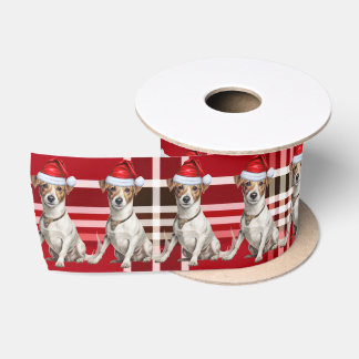 Jack Russell Red Holiday Plaid Funny Dog Christmas Satin Ribbon