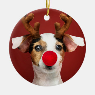 Jack Russell Reindeer Ceramic Ornament