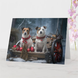 Jack Russell Snowy Sleigh Christmas Decor  Card