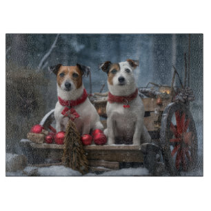 Jack Russell Snowy Sleigh Christmas Decor  Cutting Board