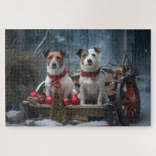 Jack Russell Snowy Sleigh Christmas Decor Jigsaw Puzzle