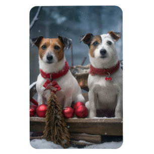 Jack Russell Snowy Sleigh Christmas Decor  Magnet