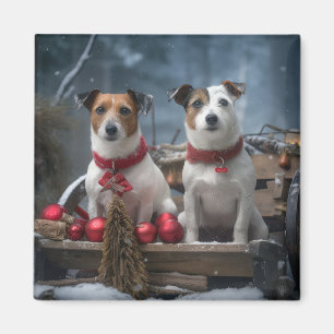 Jack Russell Snowy Sleigh Christmas Decor  Magnet