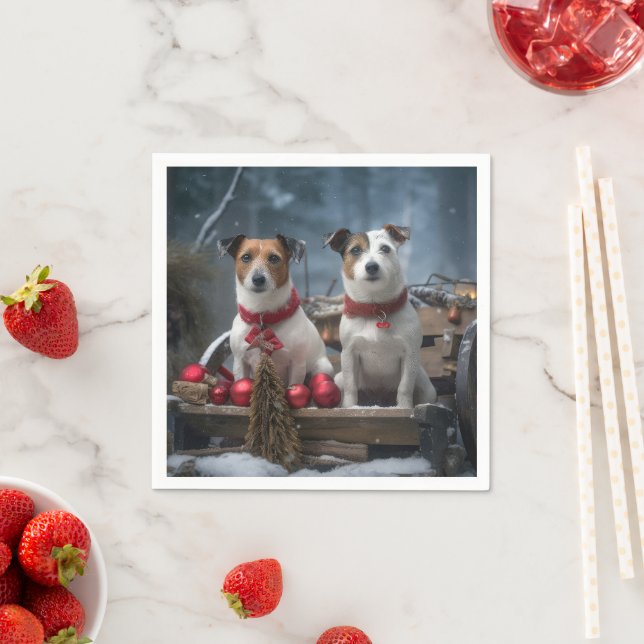 Jack Russell Snowy Sleigh Christmas Decor  Napkin (Insitu)