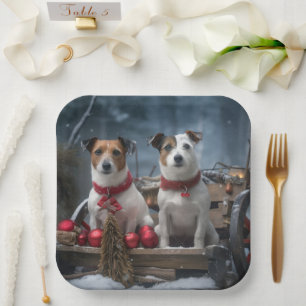 Jack Russell Snowy Sleigh Christmas Decor  Paper Plate