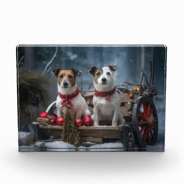 Jack Russell Snowy Sleigh Christmas Decor  Photo Block (Front)