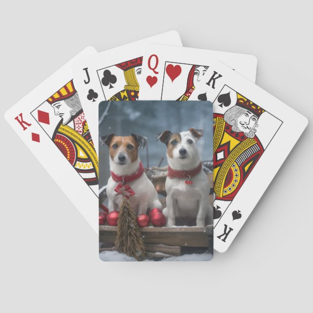 Jack Russell Snowy Sleigh Christmas Decor  Playing Cards (Back)