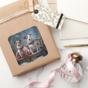 Jack Russell Snowy Sleigh Christmas Decor Square Sticker