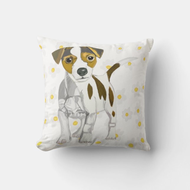 Jack Russell Terrier against a Daisy background. Throw Pillow (Front)