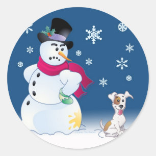 Jack Russell Terrier and Snowman Sticker