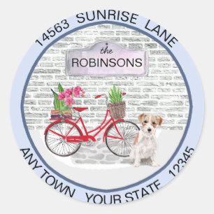 Jack Russell Terrier Bicycle New Address   Classic Round Sticker