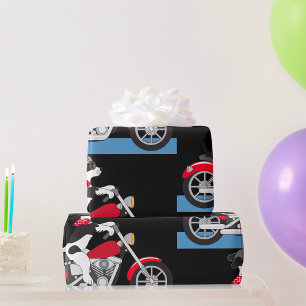 Jack Russell Terrier Biker Dog on Red Motorbike Wrapping Paper
