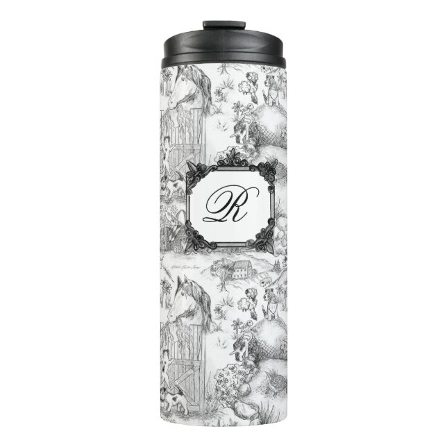 JACK RUSSELL Terrier Black Toile w/Monogram Thermal Tumbler (Front)
