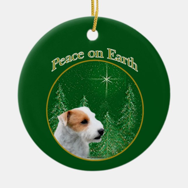 Jack Russell Terrier (broken) Peace Keychain Ceramic Ornament (Front)